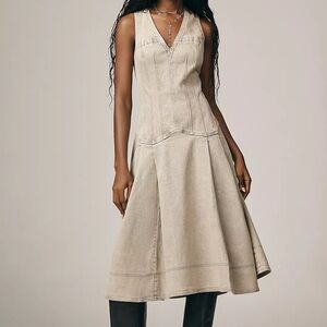 Pilcro Sleeveless V-Neck Corset A-Line Midi Dress